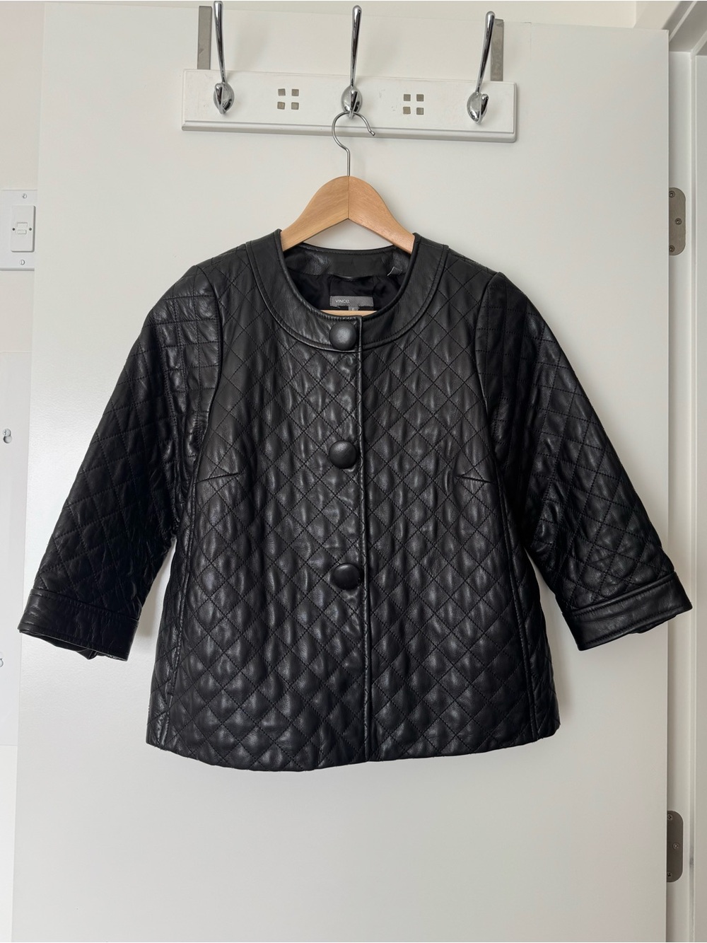 Vince Black Quilted 100% Leather Jacket Size 6
